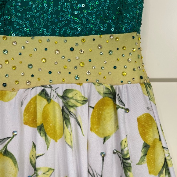 Lemon print green & yellow dance costume LC - Picture 6 of 11